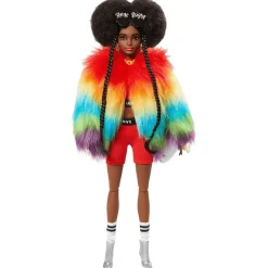 Barbie Extra Muñeca con Abrigo Arcoíris y Estilo Afro