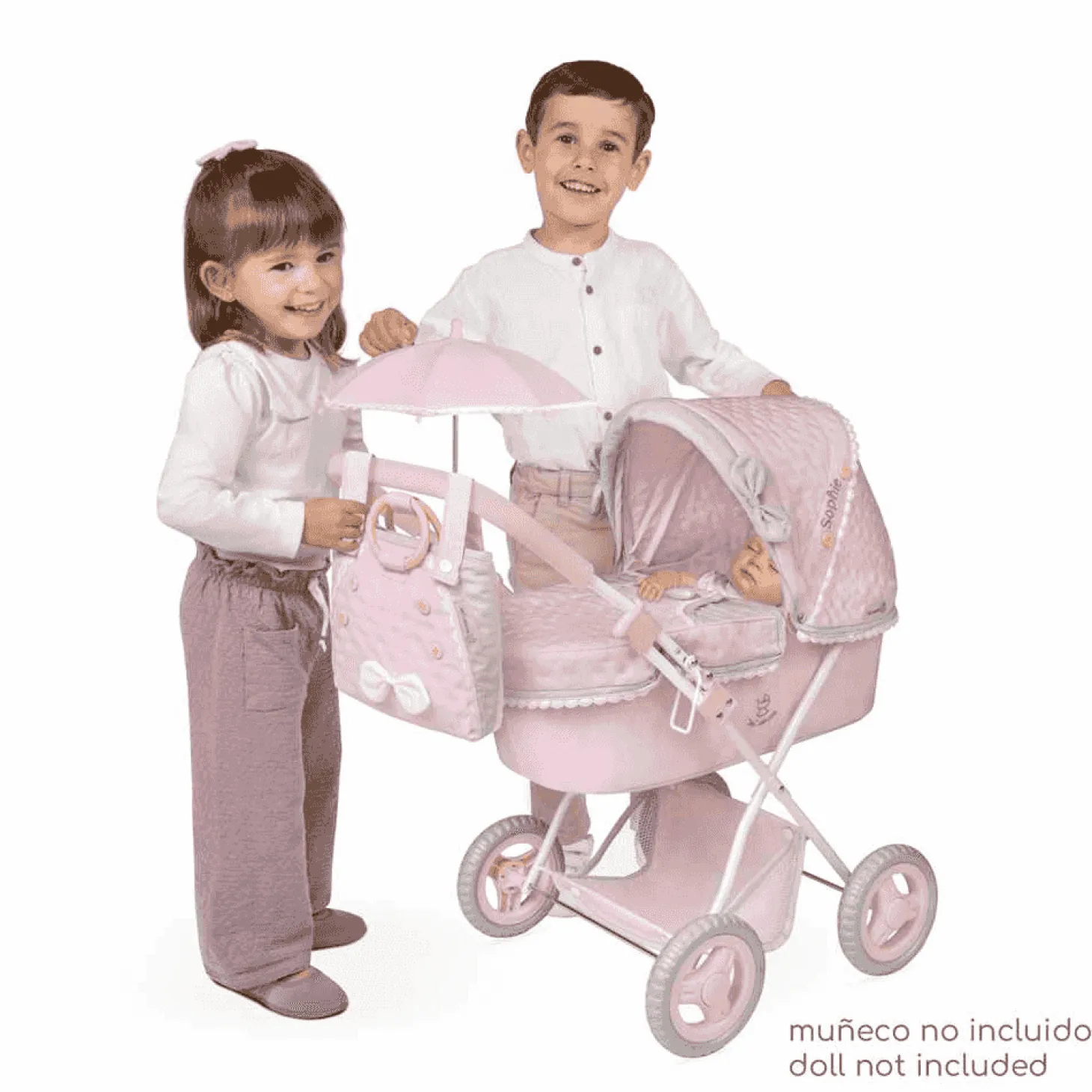 Coche de Muñecas Plegable con Sombrilla y Bolso De cuevas