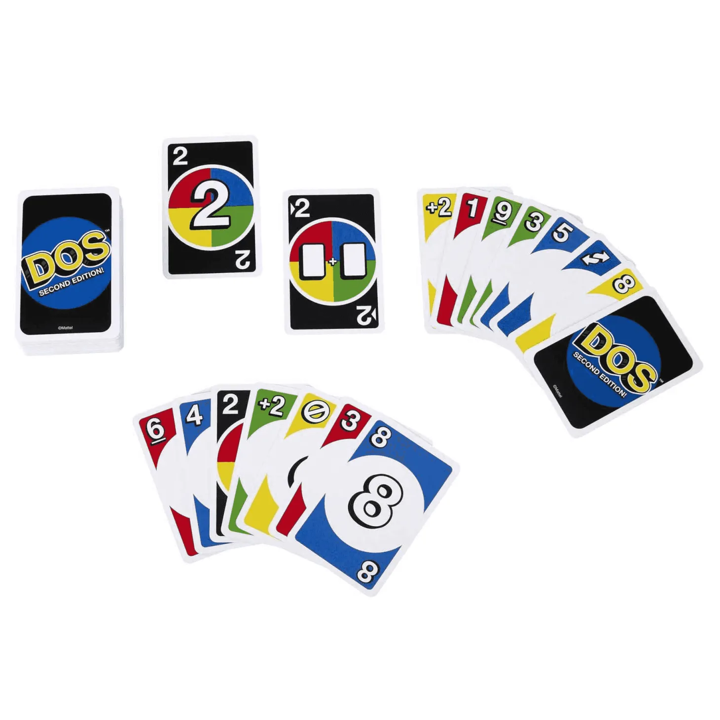 Mattel Games Juego de cartas DOS Segunda Edición Juego de mesa familiar de UNO 7 años (Mattel HNN01)