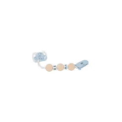 Muñecas Arias Set Chupete Azul Blanco con Cadena Madera y Pinza