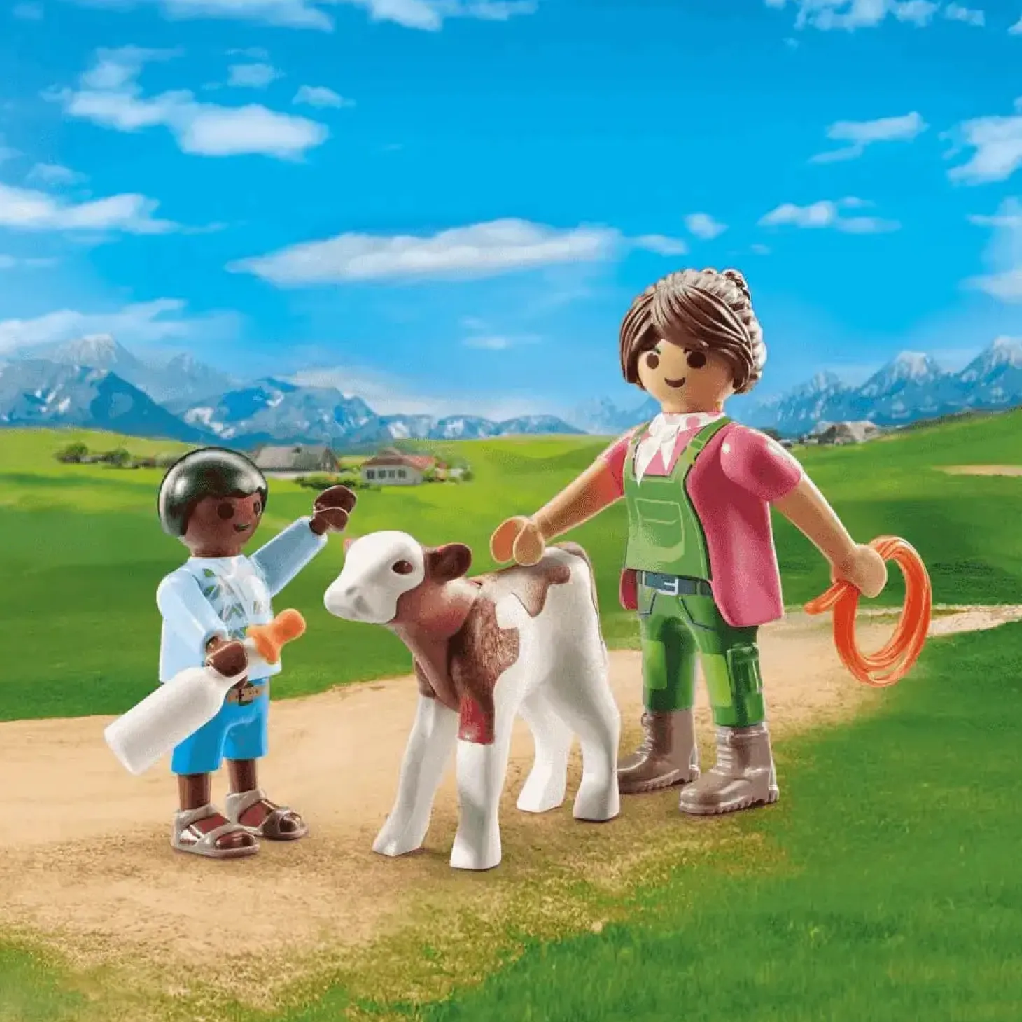Playmobil Granjera con ternero