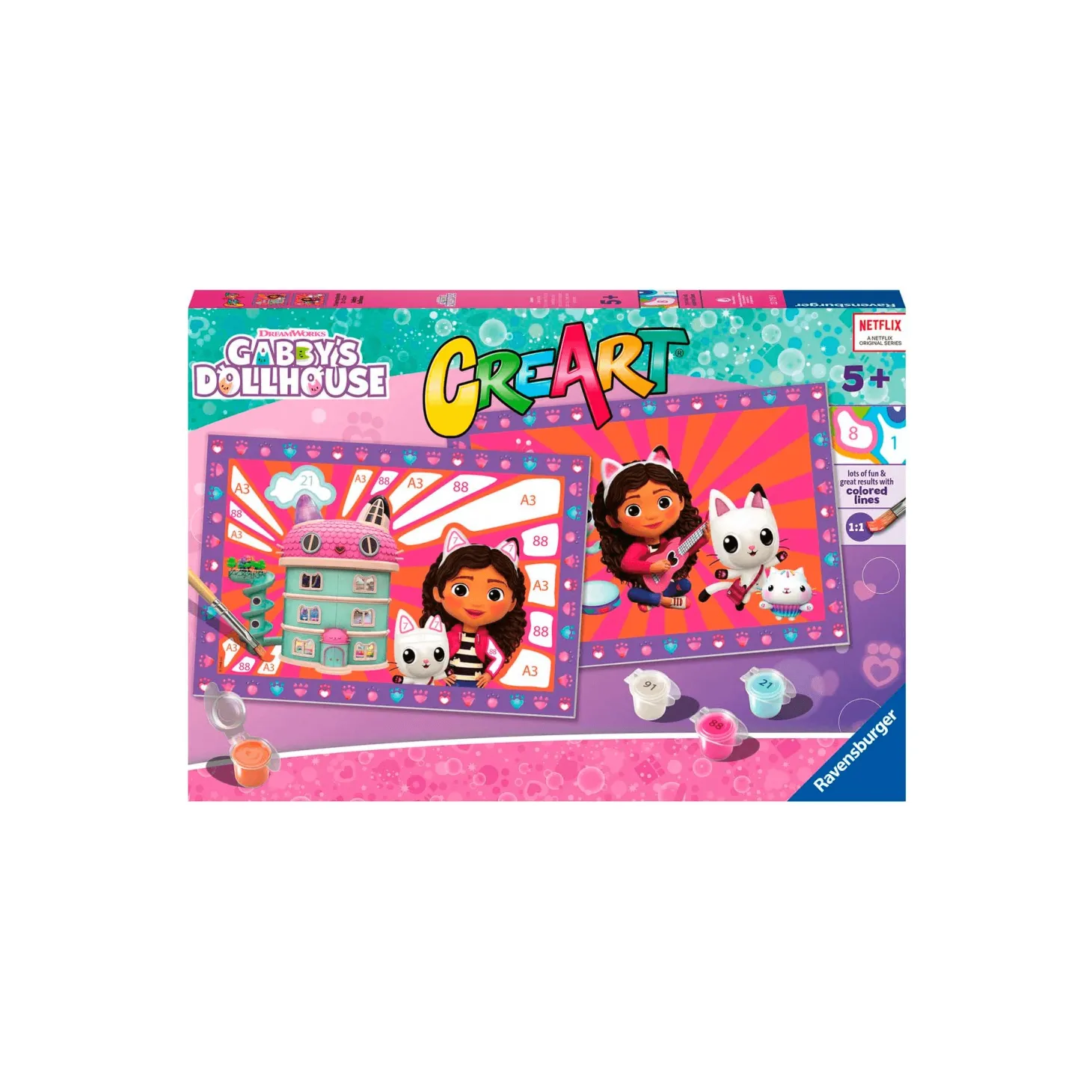 Ravensburger CreArt Serie Junior: Gabby´s dollhouse, Kit para Pintar por Números, Contiene dos Tabla