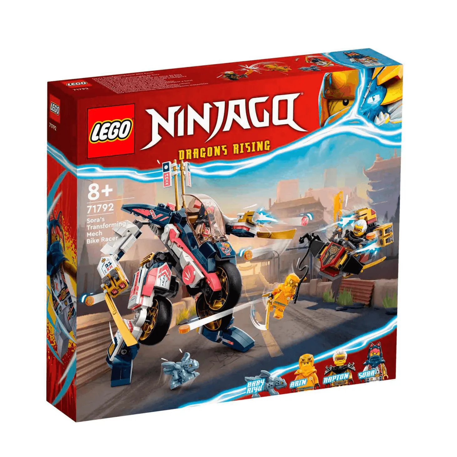 Set de juguetes de construcción LEGO NINJAGO 71792 Moto de Carreras Transformable en Meca de Sora